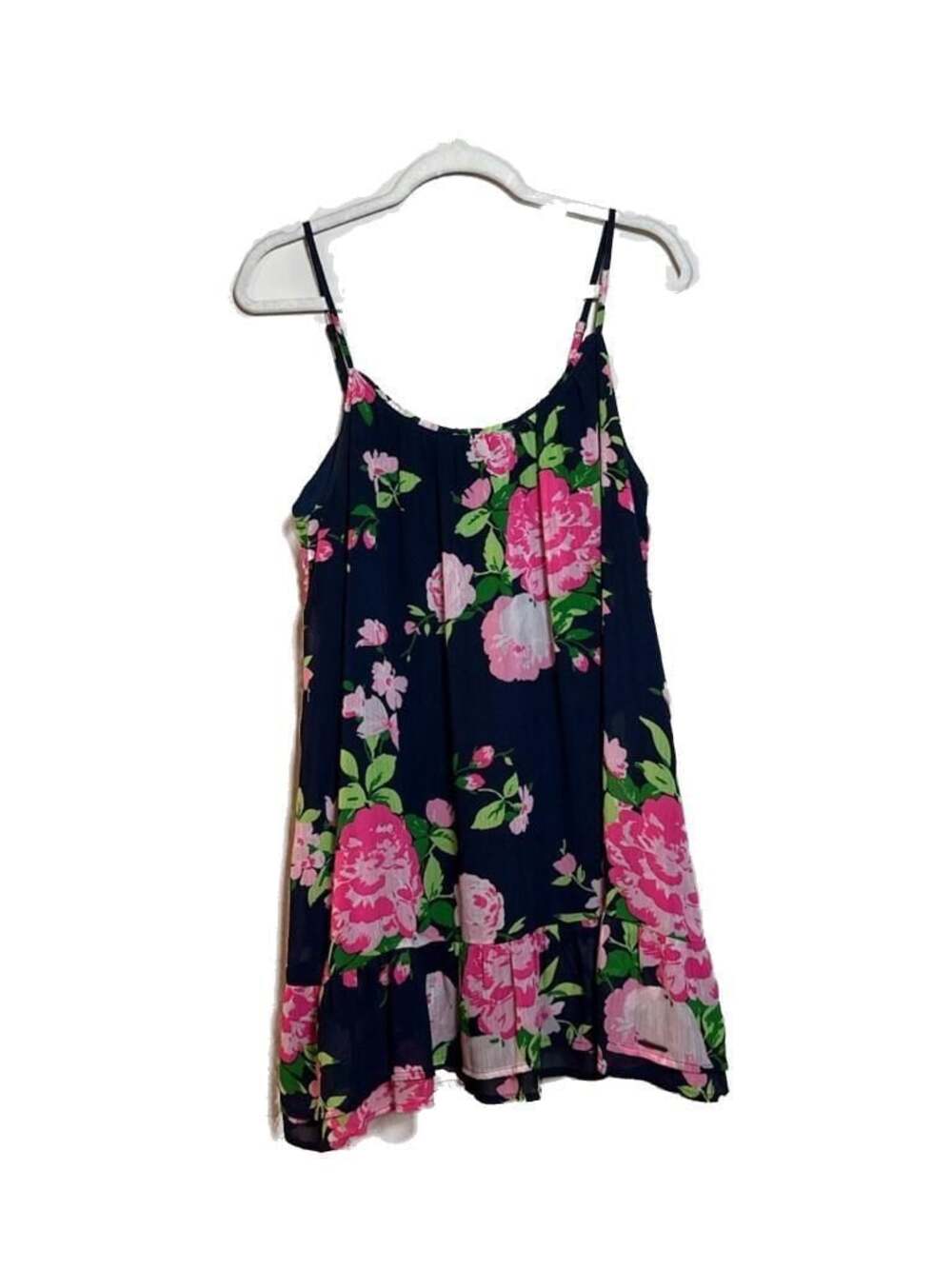 L Abercrombie & Fitch Women's Dark Navy Blue Floral Ruffle Mini Dress